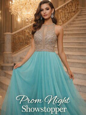 Rachel Allan Aqua Silver Beaded Prom Pageant Gown Formal Designer Dress